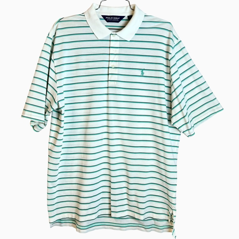 Ralph Lauren Polo Golf 1/4 Button Short Sleeve 100%Pima-Cotton Striped L Shirt